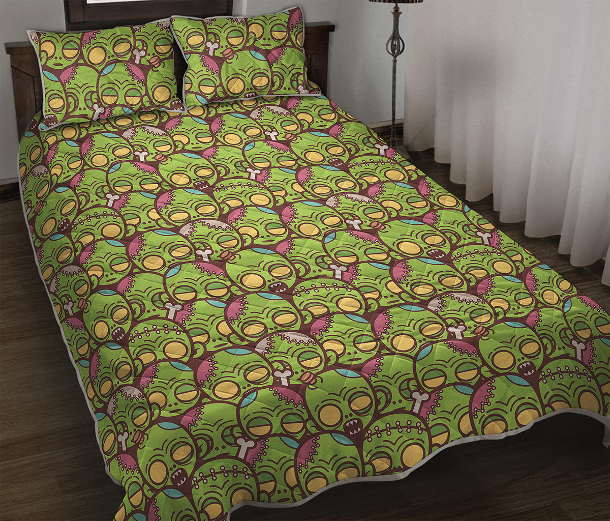 Cute Zombie Pattern Print Quilt Bed Set