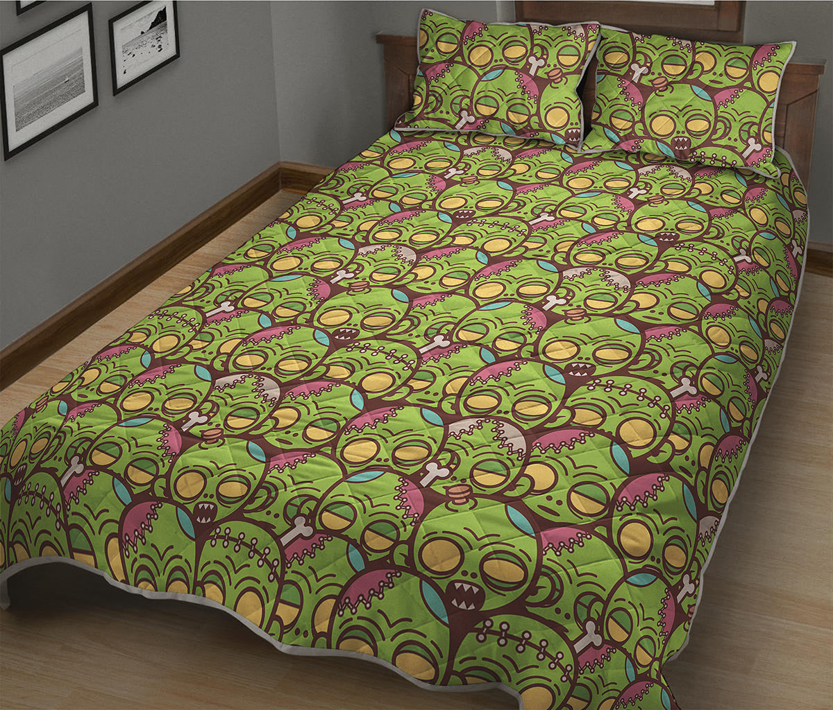 Cute Zombie Pattern Print Quilt Bed Set