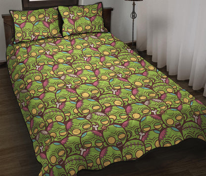 Cute Zombie Pattern Print Quilt Bed Set