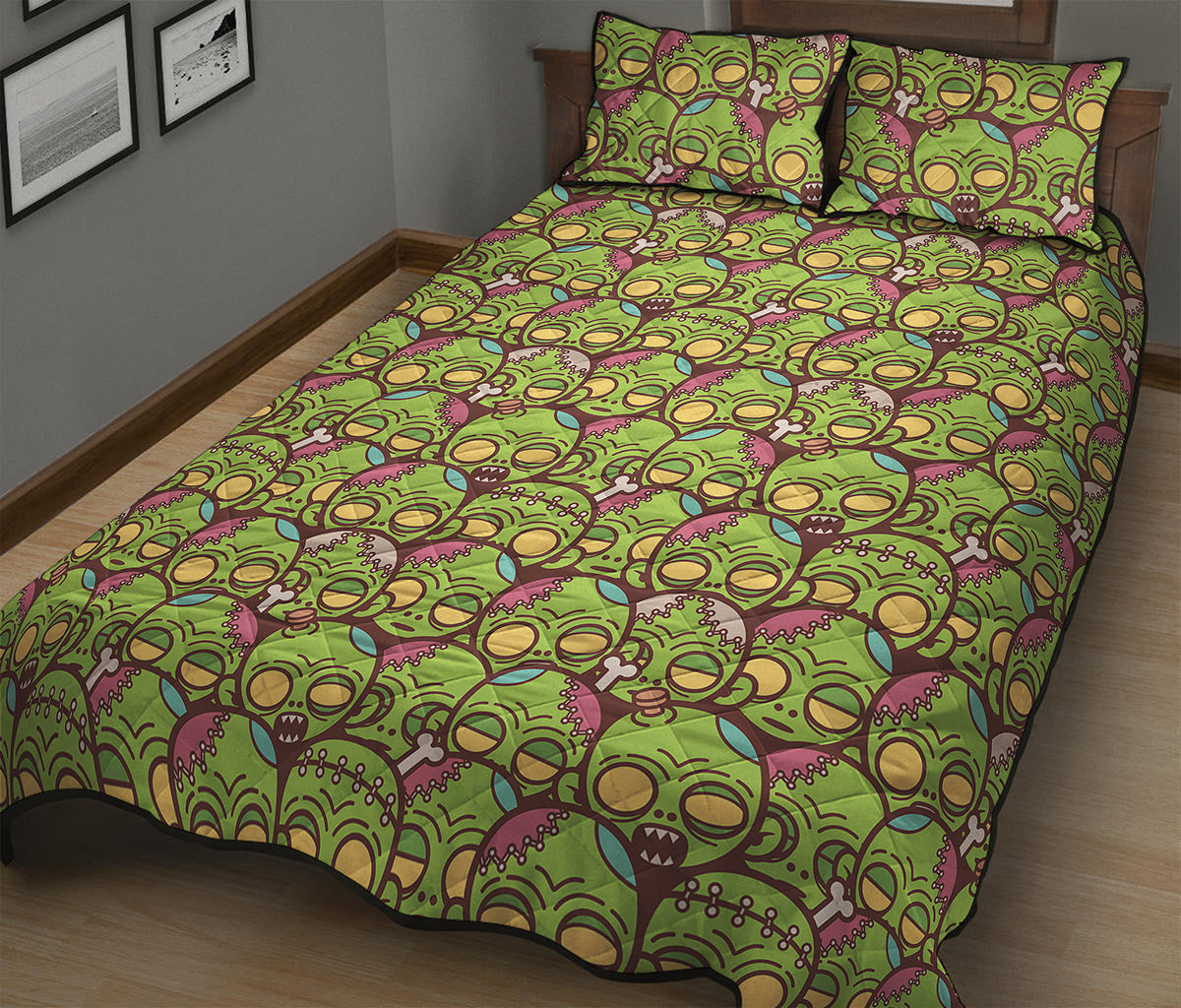 Cute Zombie Pattern Print Quilt Bed Set