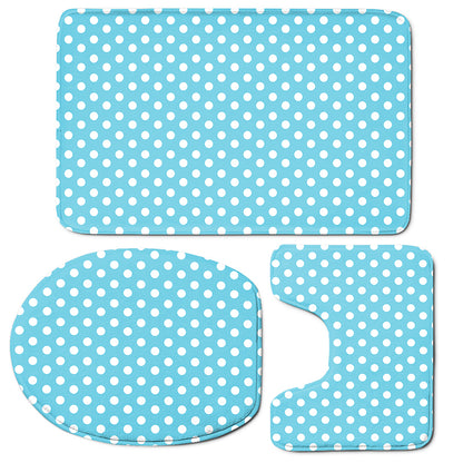 Cyan And White Polka Dot Pattern Print 3 Piece Bath Mat Set