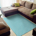 Cyan And White Polka Dot Pattern Print Floor Mat