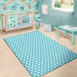 Cyan And White Polka Dot Pattern Print Area Rug