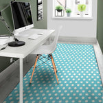 Cyan And White Polka Dot Pattern Print Area Rug