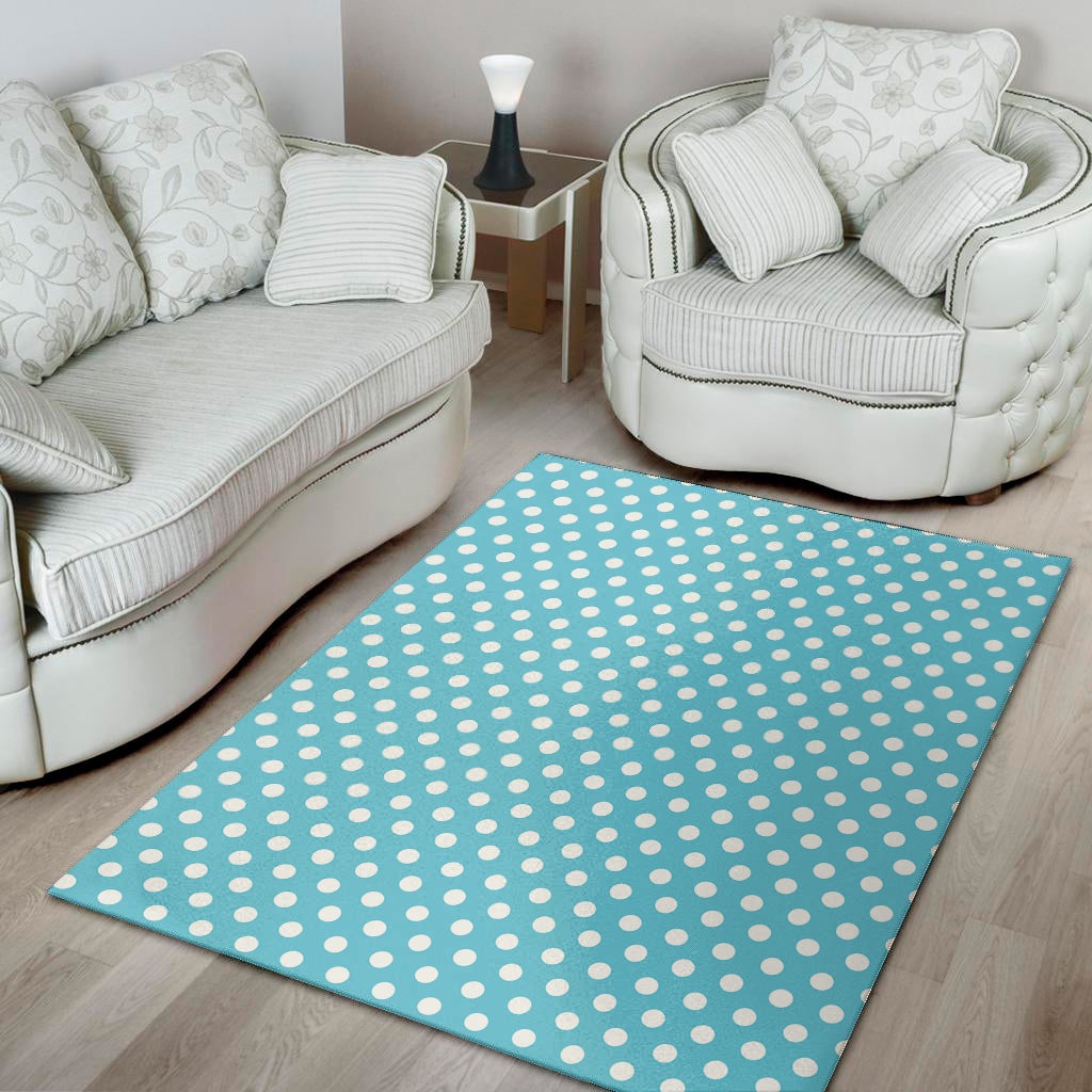 Cyan And White Polka Dot Pattern Print Area Rug