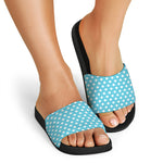 Cyan And White Polka Dot Pattern Print Black Slide Sandals