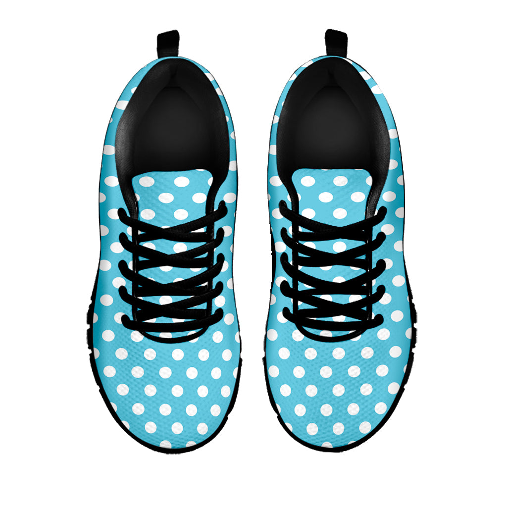 Cyan And White Polka Dot Pattern Print Black Sneakers