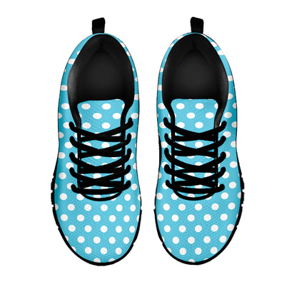 Cyan And White Polka Dot Pattern Print Black Sneakers