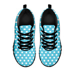 Cyan And White Polka Dot Pattern Print Black Sneakers