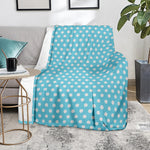 Cyan And White Polka Dot Pattern Print Blanket
