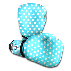 Cyan And White Polka Dot Pattern Print Boxing Gloves