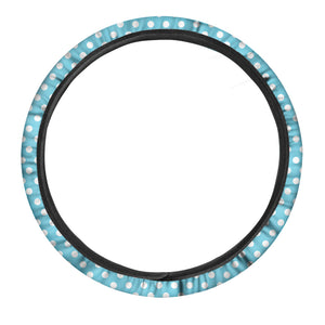 Cyan And White Polka Dot Pattern Print Car Steering Wheel Cover