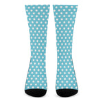 Cyan And White Polka Dot Pattern Print Crew Socks