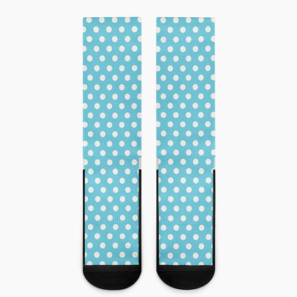 Cyan And White Polka Dot Pattern Print Crew Socks