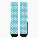 Cyan And White Polka Dot Pattern Print Crew Socks