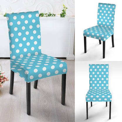 Cyan And White Polka Dot Pattern Print Dining Chair Slipcover