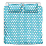 Cyan And White Polka Dot Pattern Print Duvet Cover Bedding Set