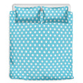 Cyan And White Polka Dot Pattern Print Duvet Cover Bedding Set