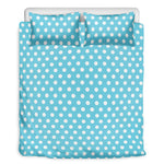 Cyan And White Polka Dot Pattern Print Duvet Cover Bedding Set