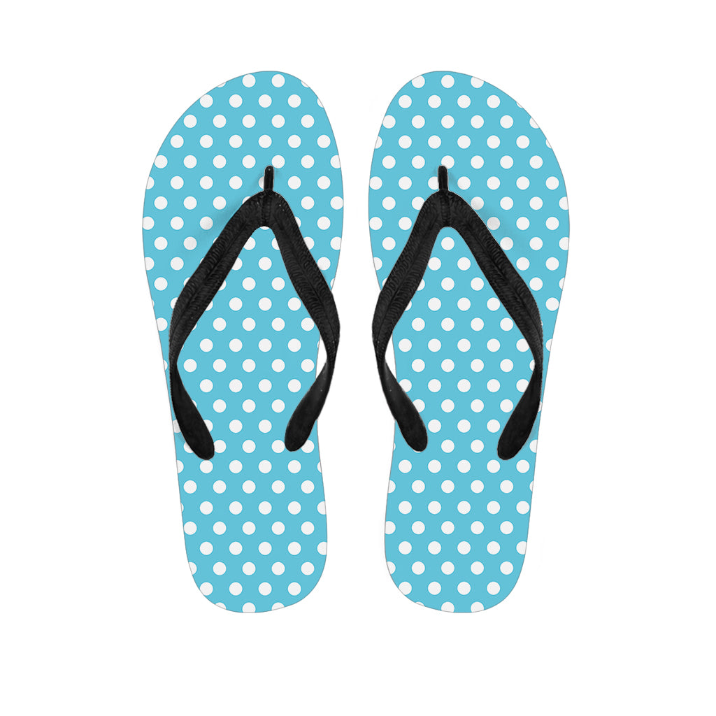 Cyan And White Polka Dot Pattern Print Flip Flops