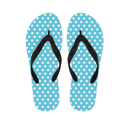 Cyan And White Polka Dot Pattern Print Flip Flops