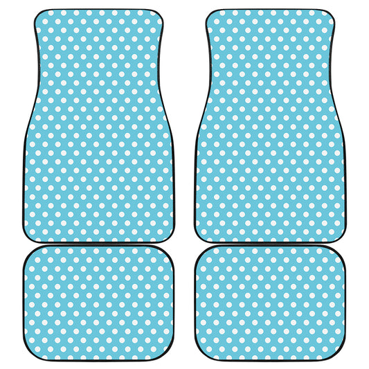 Cyan And White Polka Dot Pattern Print Front and Back Car Floor Mats