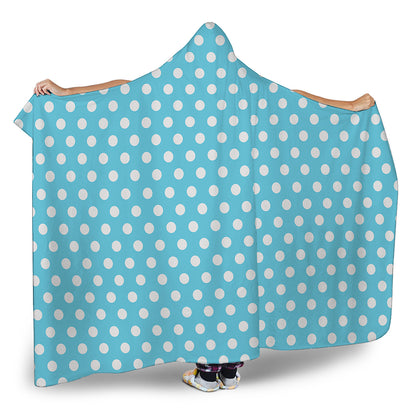 Cyan And White Polka Dot Pattern Print Hooded Blanket