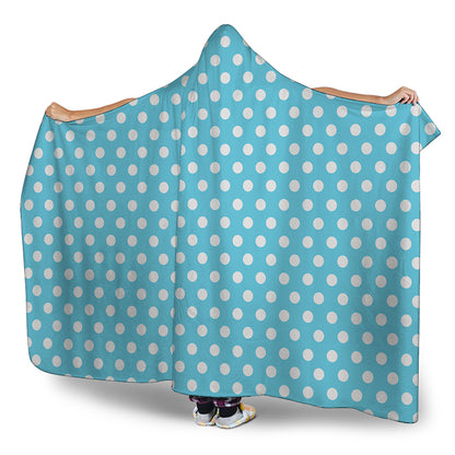 Cyan And White Polka Dot Pattern Print Hooded Blanket