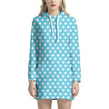 Cyan And White Polka Dot Pattern Print Pullover Hoodie Dress