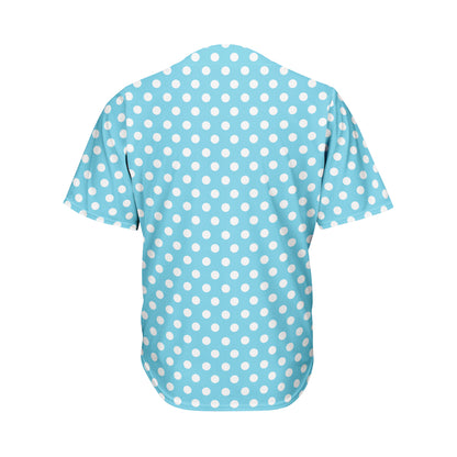 Cyan And White Polka Dot Pattern Print Men's Baseball Jersey