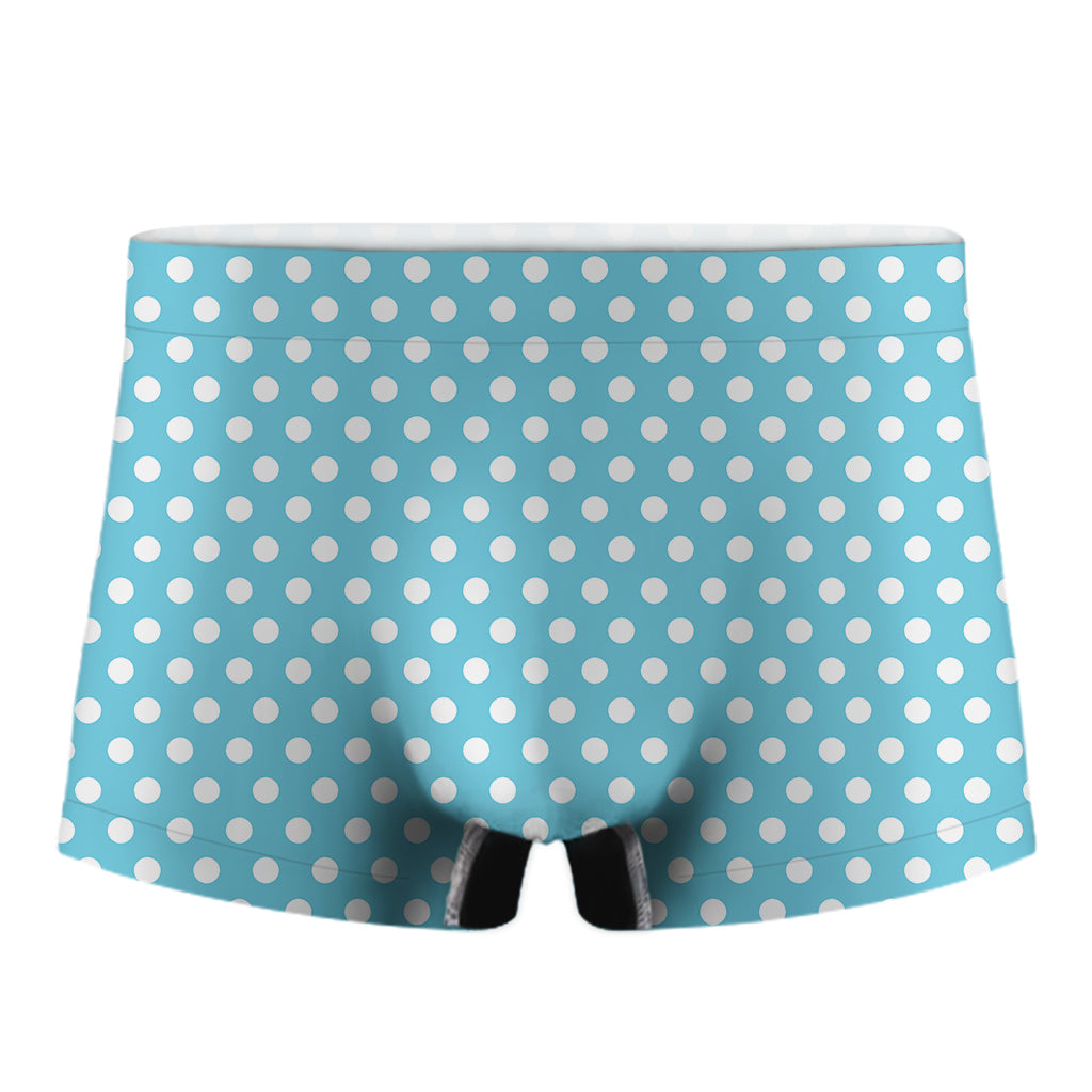 Cyan And White Polka Dot Pattern Print Men's Boxer Briefs