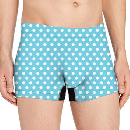 Cyan And White Polka Dot Pattern Print Men's Boxer Briefs