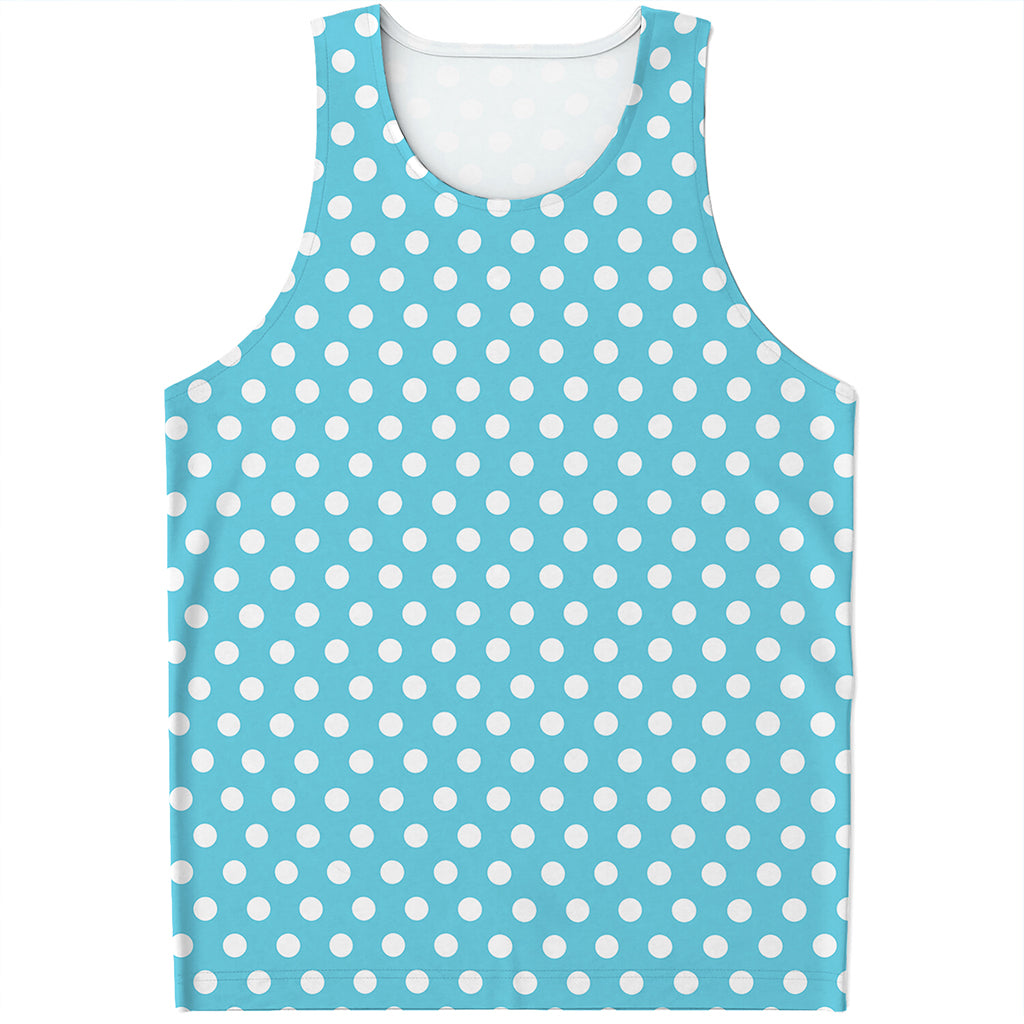 Cyan And White Polka Dot Pattern Print Men's Tank Top