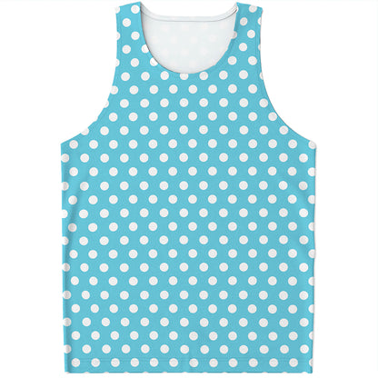 Cyan And White Polka Dot Pattern Print Men's Tank Top