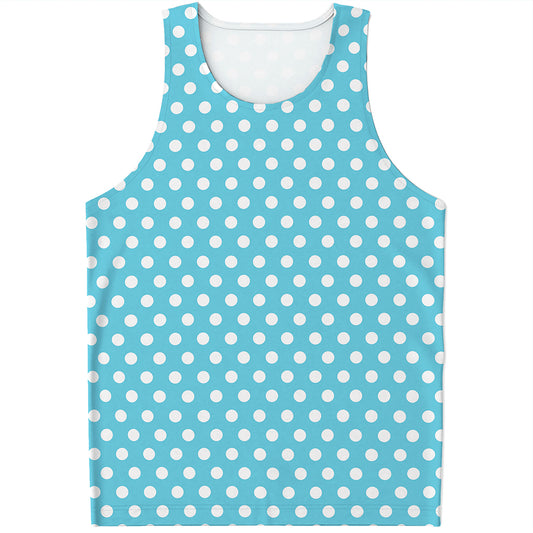 Cyan And White Polka Dot Pattern Print Men's Tank Top
