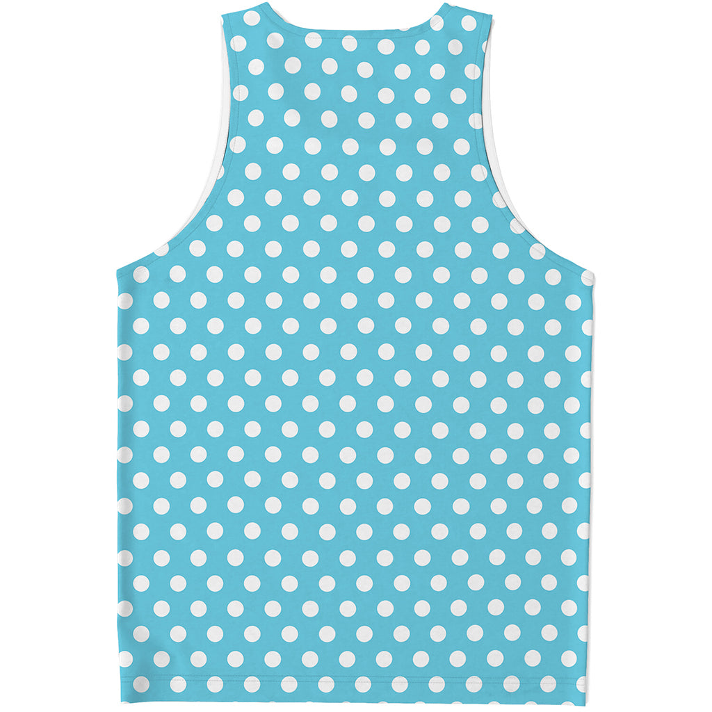 Cyan And White Polka Dot Pattern Print Men's Tank Top