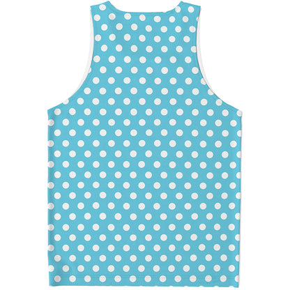Cyan And White Polka Dot Pattern Print Men's Tank Top