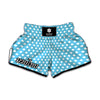 Cyan And White Polka Dot Pattern Print Muay Thai Boxing Shorts