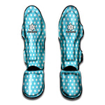 Cyan And White Polka Dot Pattern Print Muay Thai Shin Guard