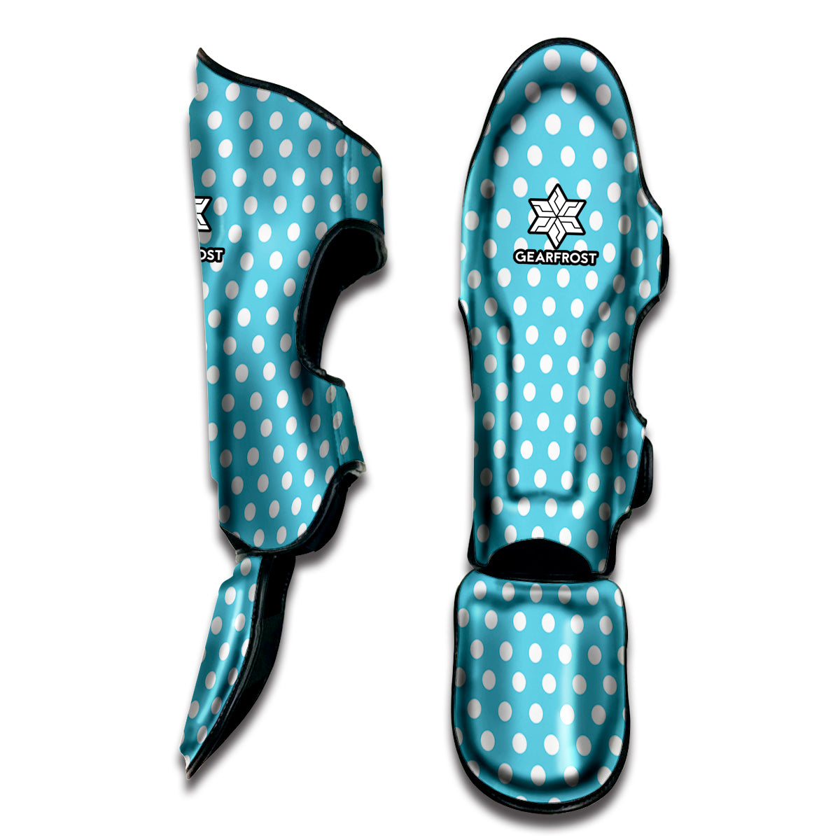 Cyan And White Polka Dot Pattern Print Muay Thai Shin Guard