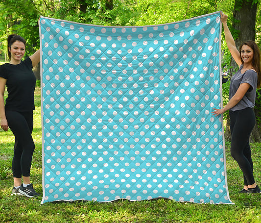 Cyan And White Polka Dot Pattern Print Quilt