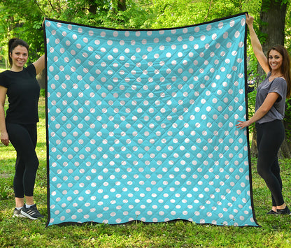 Cyan And White Polka Dot Pattern Print Quilt