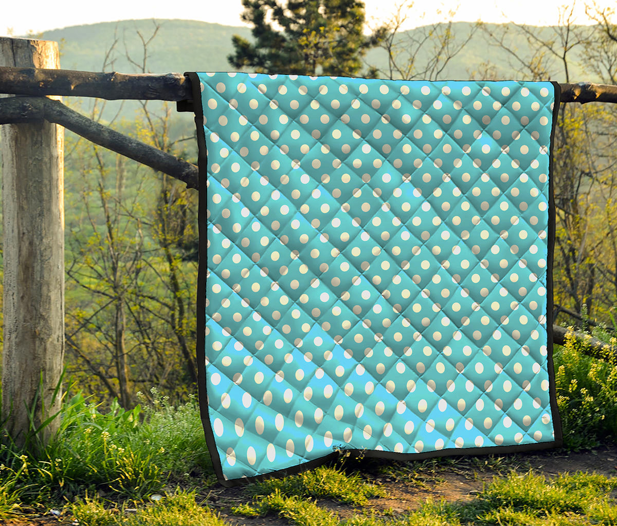 Cyan And White Polka Dot Pattern Print Quilt