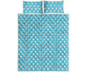 Cyan And White Polka Dot Pattern Print Quilt Bed Set