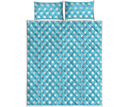Cyan And White Polka Dot Pattern Print Quilt Bed Set