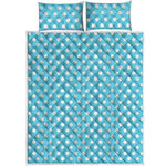 Cyan And White Polka Dot Pattern Print Quilt Bed Set
