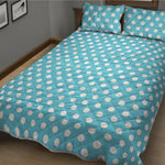 Cyan And White Polka Dot Pattern Print Quilt Bed Set