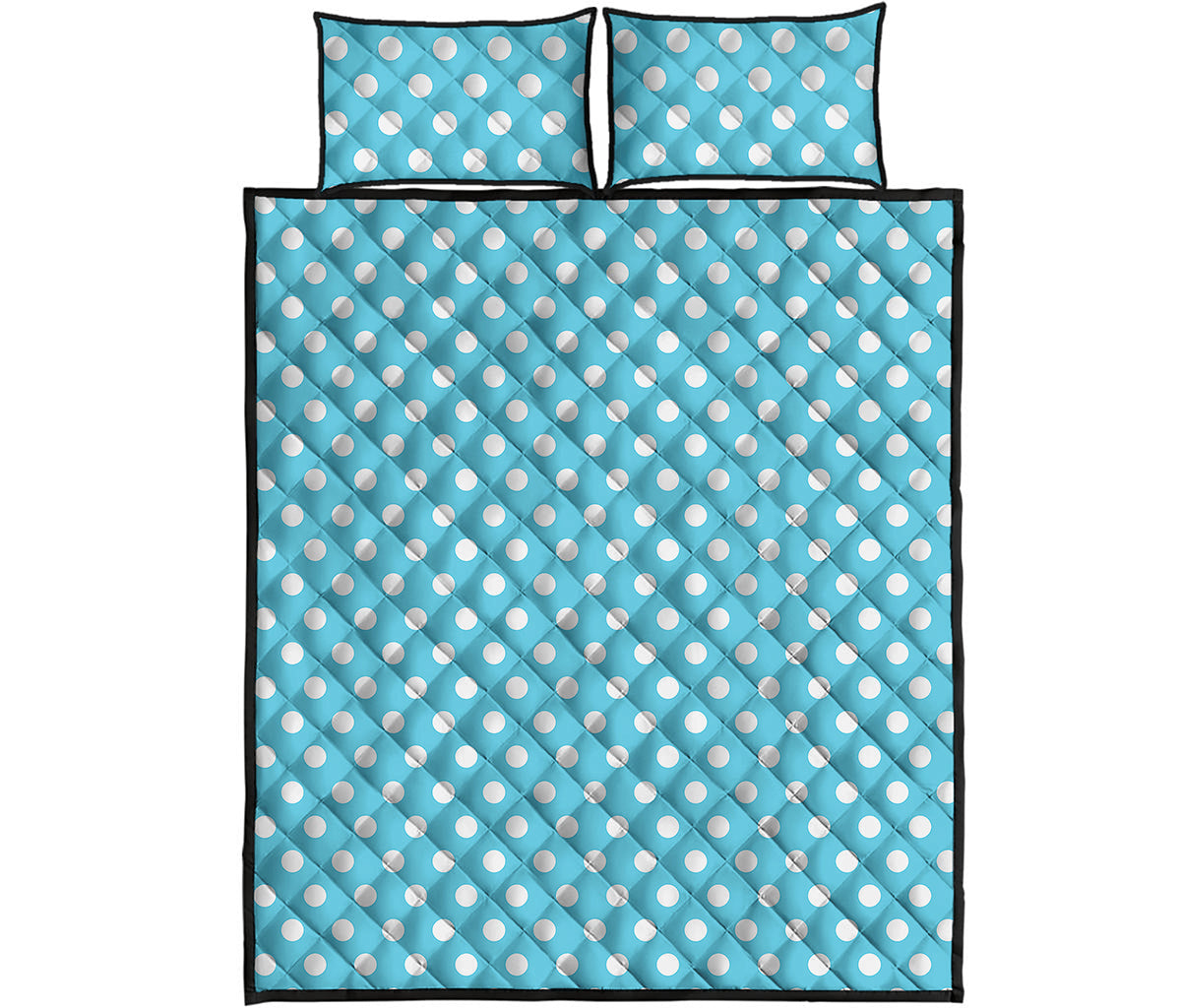 Cyan And White Polka Dot Pattern Print Quilt Bed Set