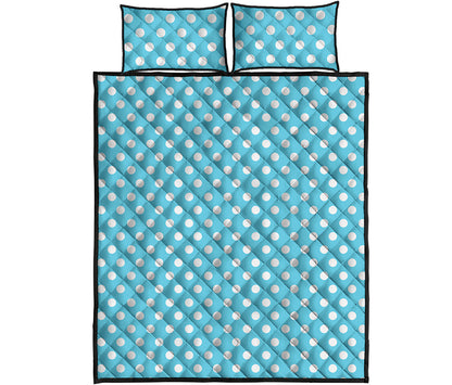 Cyan And White Polka Dot Pattern Print Quilt Bed Set