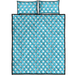 Cyan And White Polka Dot Pattern Print Quilt Bed Set